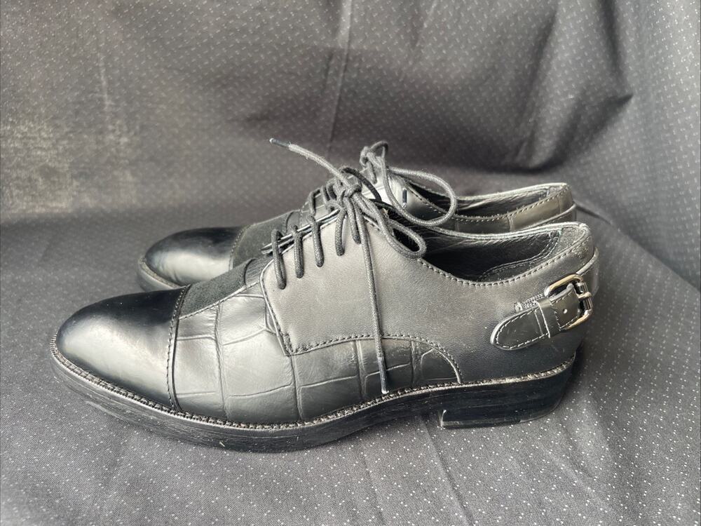 Coach Women Waverly Patchwork Ankle-High Oxford Shoe Black Croc/Calf Leather 6B